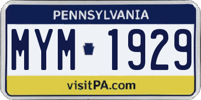 PA license plate MYM1929