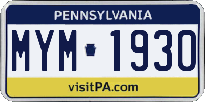 PA license plate MYM1930