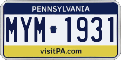 PA license plate MYM1931