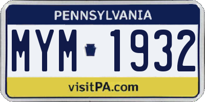 PA license plate MYM1932