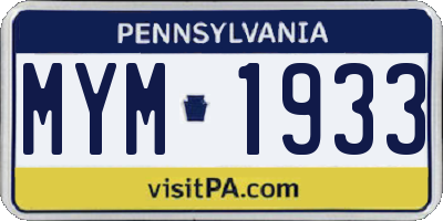 PA license plate MYM1933