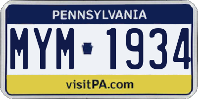 PA license plate MYM1934
