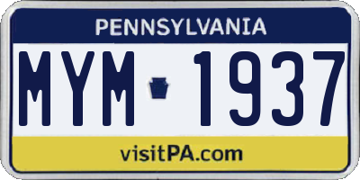 PA license plate MYM1937