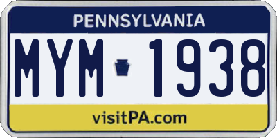 PA license plate MYM1938