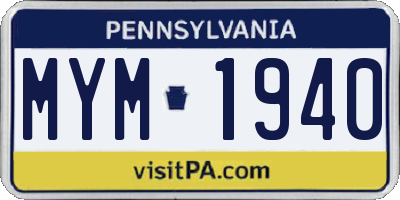 PA license plate MYM1940