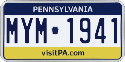 PA license plate MYM1941
