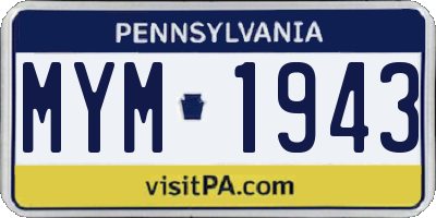 PA license plate MYM1943