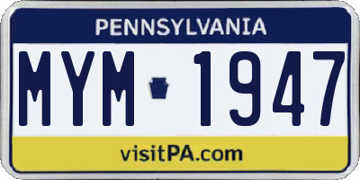 PA license plate MYM1947