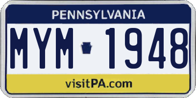 PA license plate MYM1948