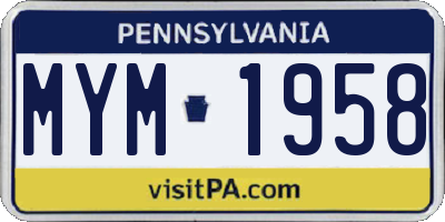 PA license plate MYM1958
