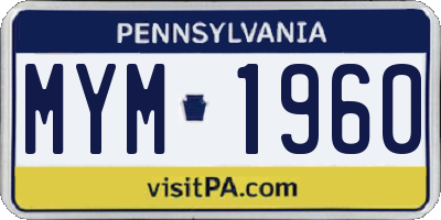 PA license plate MYM1960
