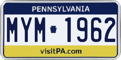 PA license plate MYM1962