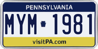 PA license plate MYM1981