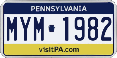 PA license plate MYM1982