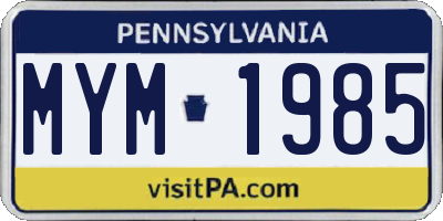PA license plate MYM1985