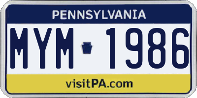 PA license plate MYM1986