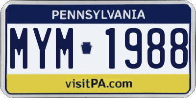 PA license plate MYM1988