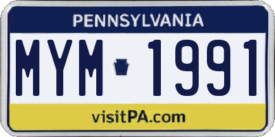 PA license plate MYM1991