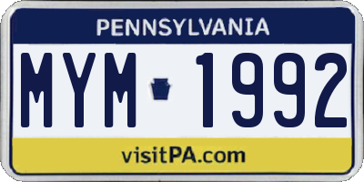 PA license plate MYM1992