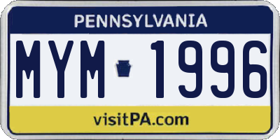 PA license plate MYM1996