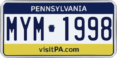 PA license plate MYM1998