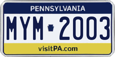 PA license plate MYM2003