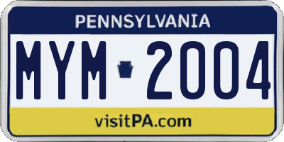 PA license plate MYM2004
