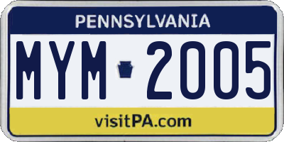 PA license plate MYM2005