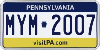 PA license plate MYM2007