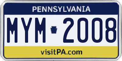 PA license plate MYM2008