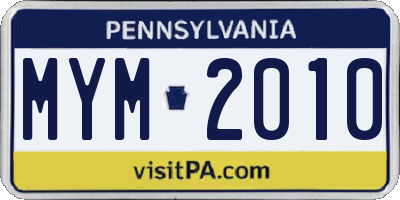 PA license plate MYM2010