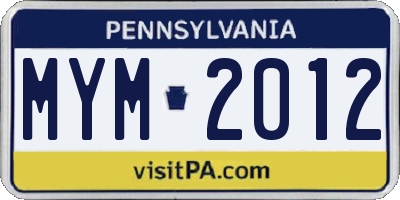 PA license plate MYM2012