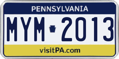 PA license plate MYM2013