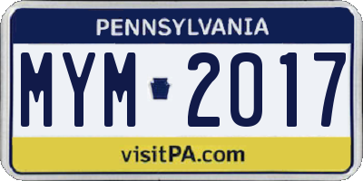 PA license plate MYM2017