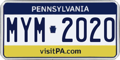 PA license plate MYM2020