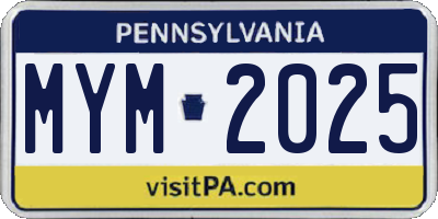 PA license plate MYM2025