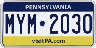 PA license plate MYM2030