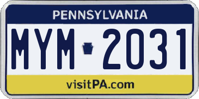 PA license plate MYM2031