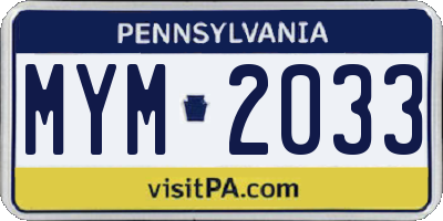PA license plate MYM2033