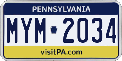 PA license plate MYM2034
