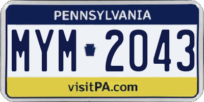 PA license plate MYM2043