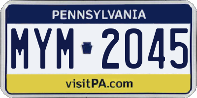 PA license plate MYM2045