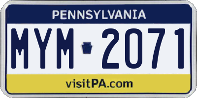 PA license plate MYM2071