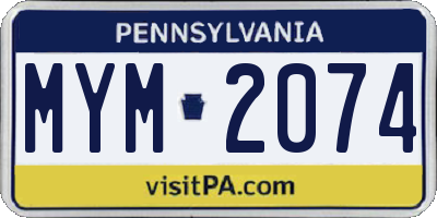 PA license plate MYM2074