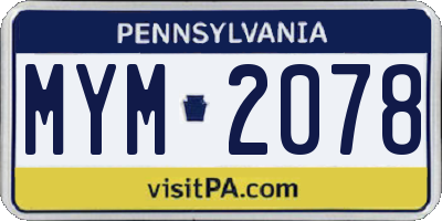PA license plate MYM2078