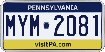 PA license plate MYM2081