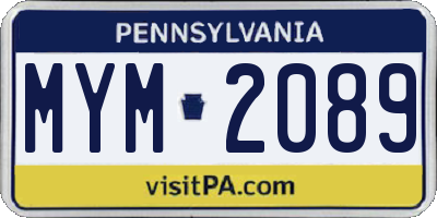PA license plate MYM2089