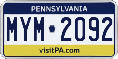 PA license plate MYM2092