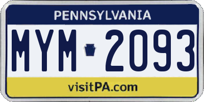 PA license plate MYM2093