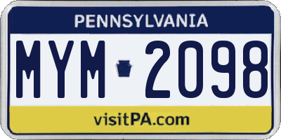 PA license plate MYM2098